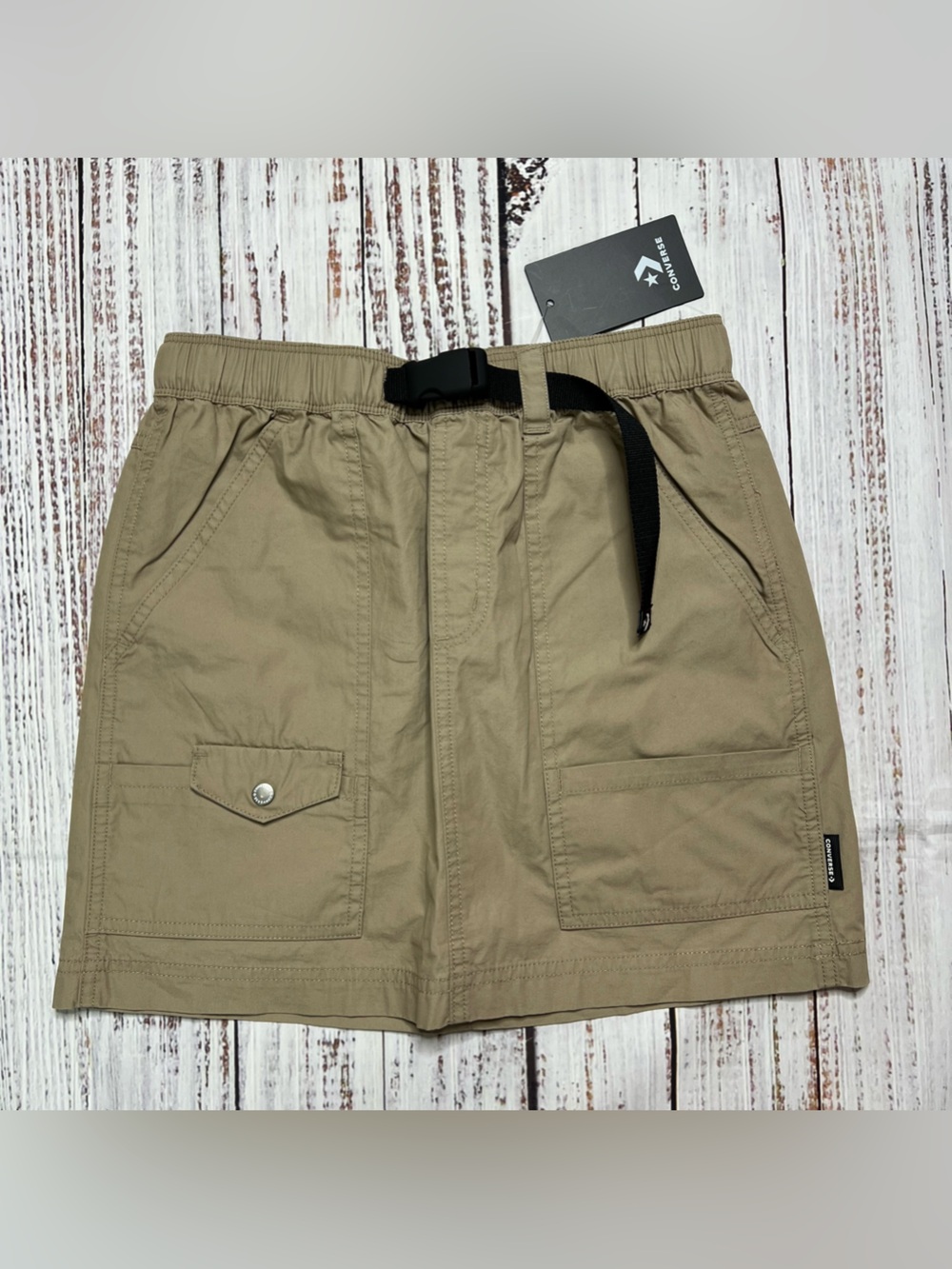 CONVERSE Khaki Cargo Mini Skirt with Black Belt